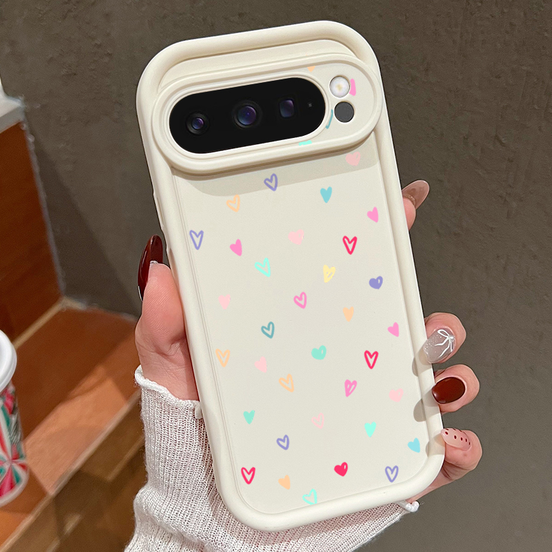 Google Pixel 9 Pro - Custodia morbida colorata con piccoli cuori
